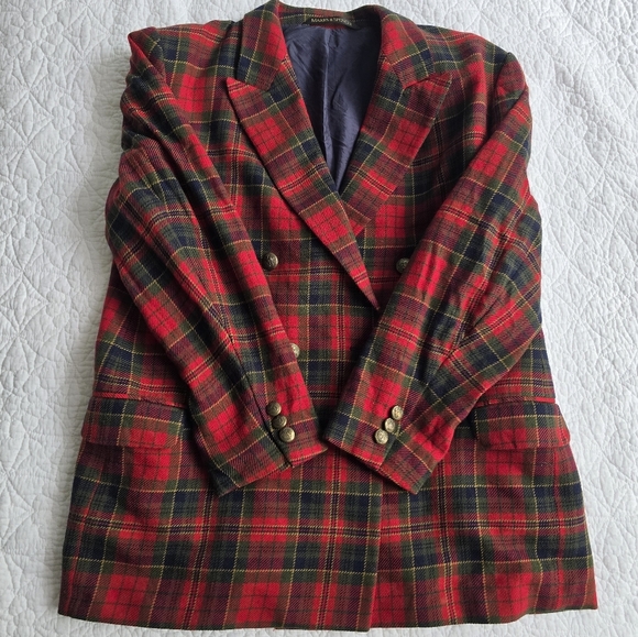 Vintage Tartan Scottish Plaid Double Breasted Blazer Preppy Academia Wool Blazer - Picture 2 of 16